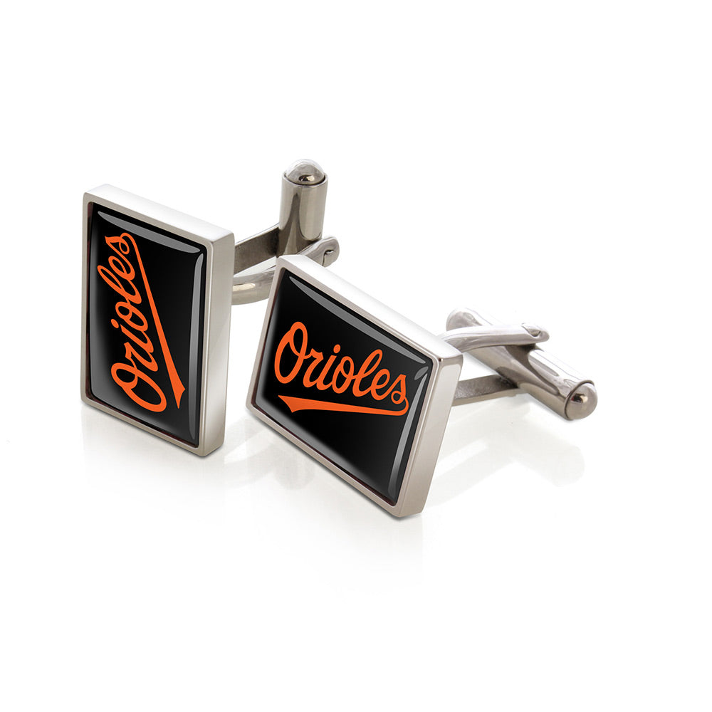 Baltimore Orioles logo cufflinks, polished steel with urethane coating