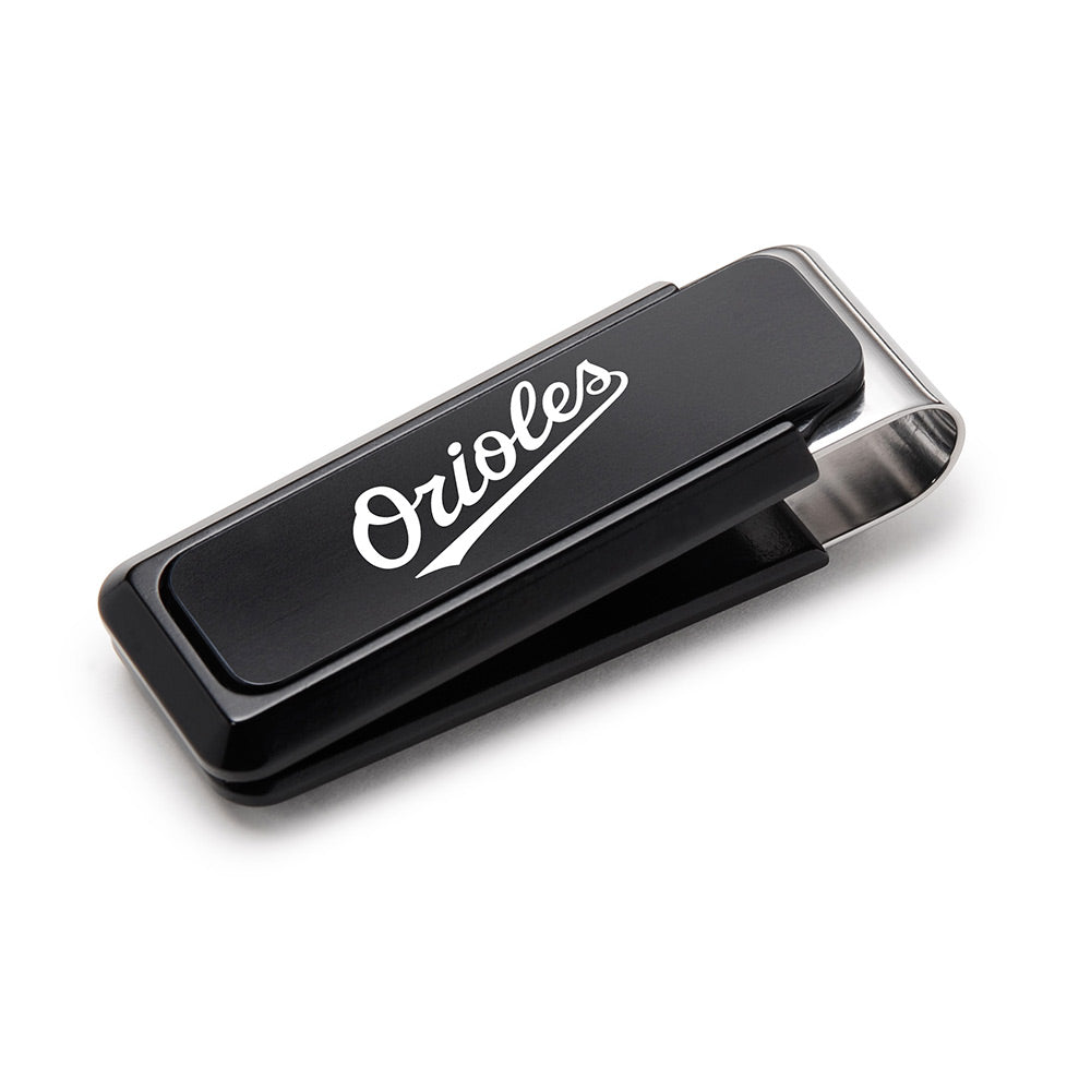 Baltimore Orioles black solid slide money clip, laser engraved