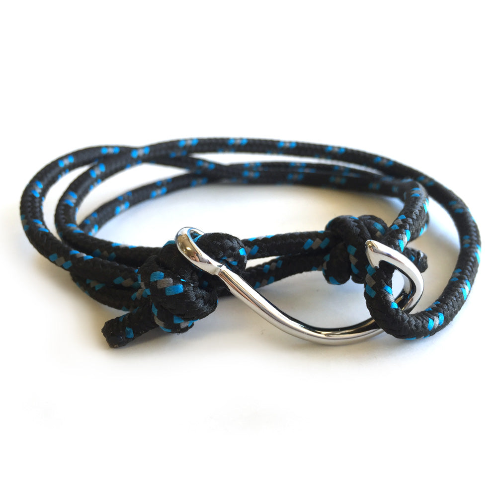 Black cord bracelet with polished hook clasp