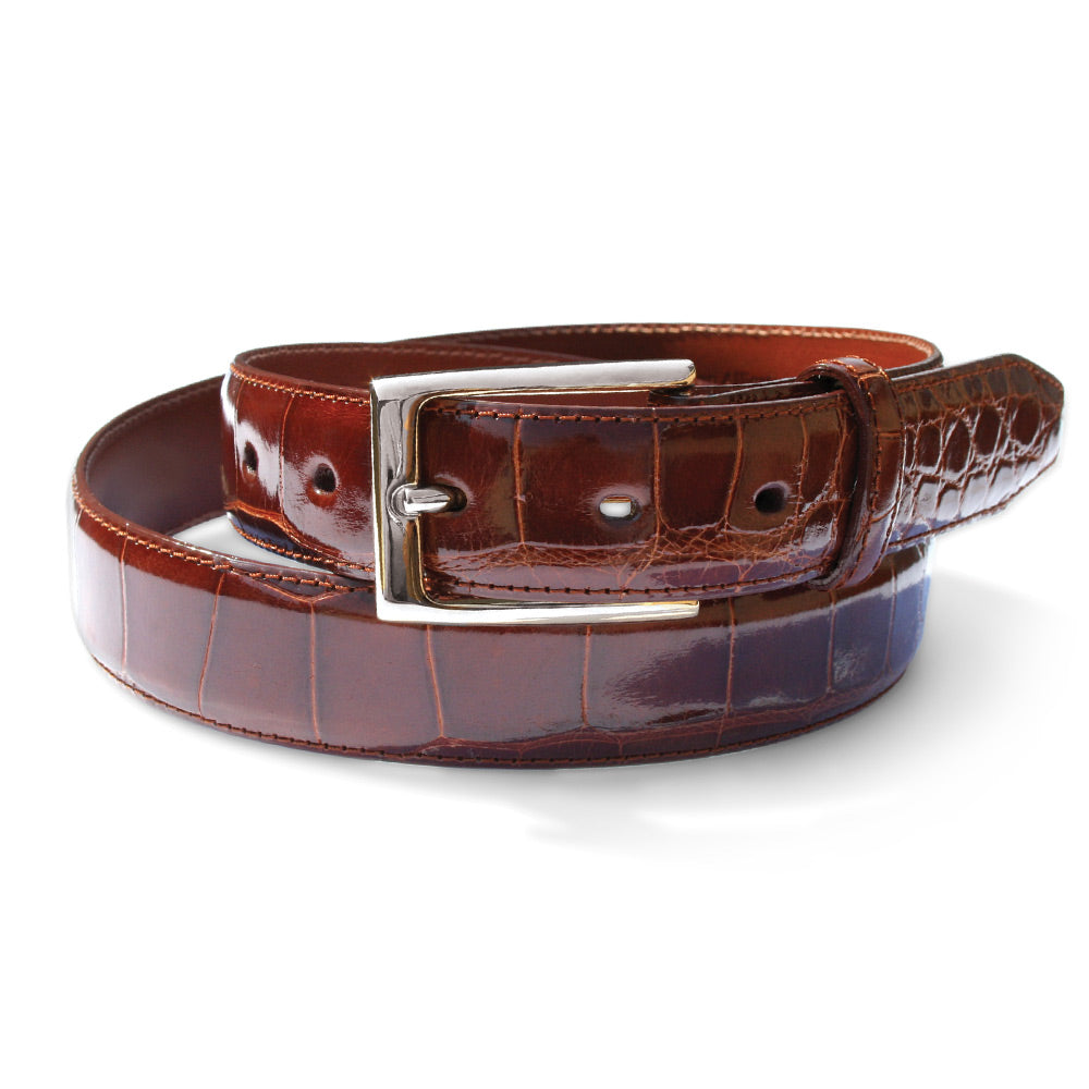 Genuine cognac alligator belt with buckle