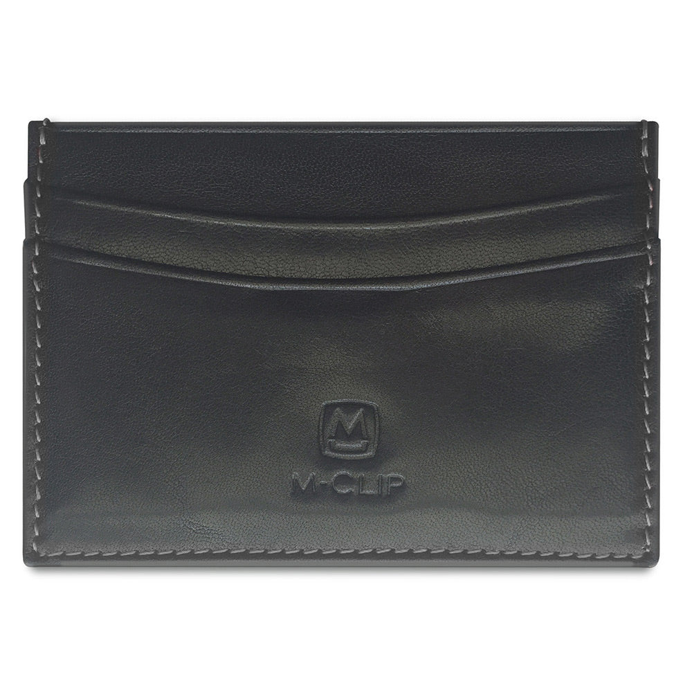 Black leather horizontal RFID-blocking card case, wallet alternative