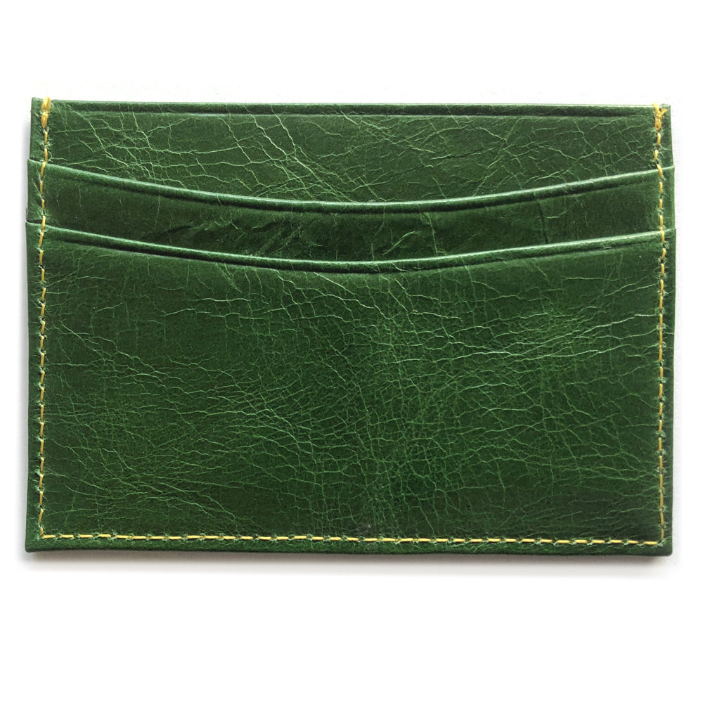 Green leather horizontal RFID-blocking card case, wallet alternative