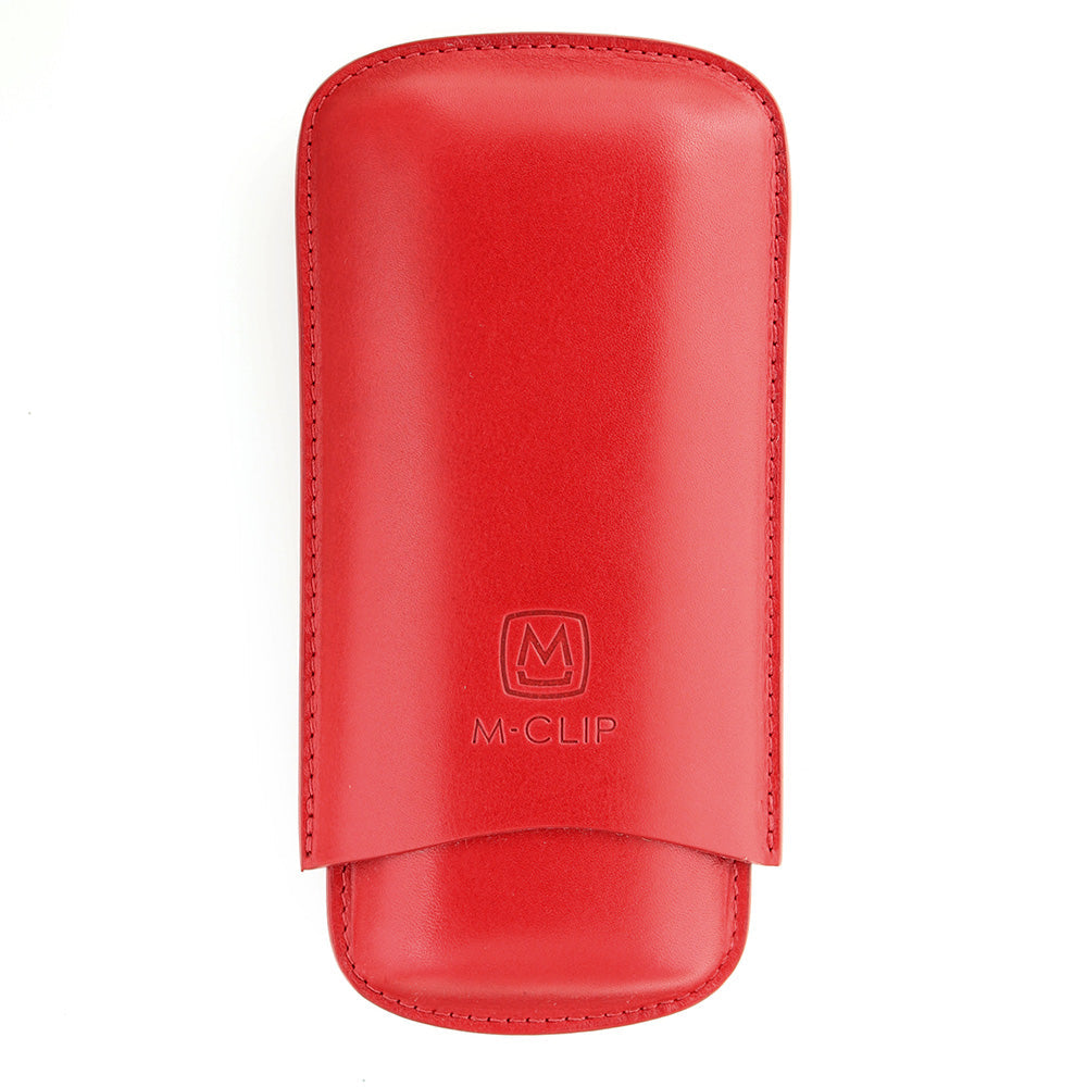 Red calfskin leather cigar case for travel