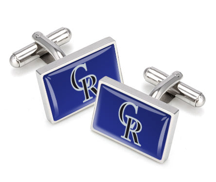 Colorado Rockies logo cufflinks, polished steel with urethane coating