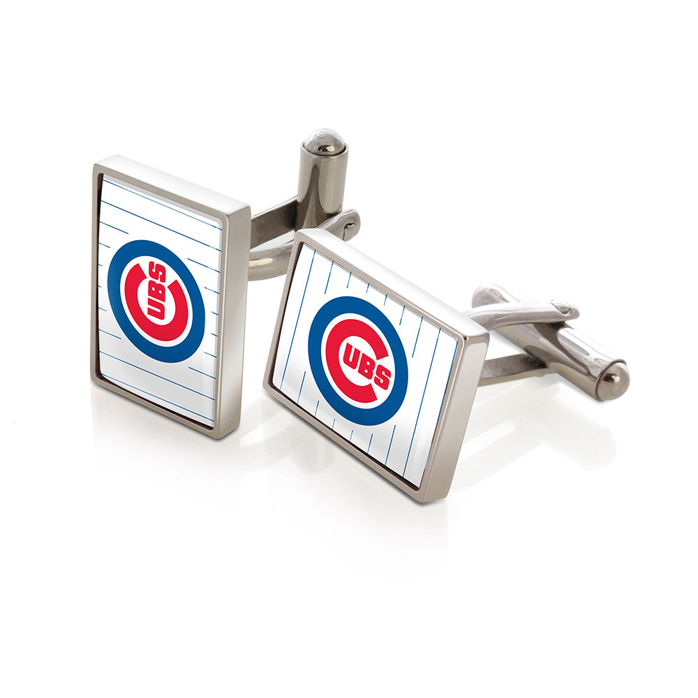 Chicago Cubs logo cufflinks, polished steel with urethane coating