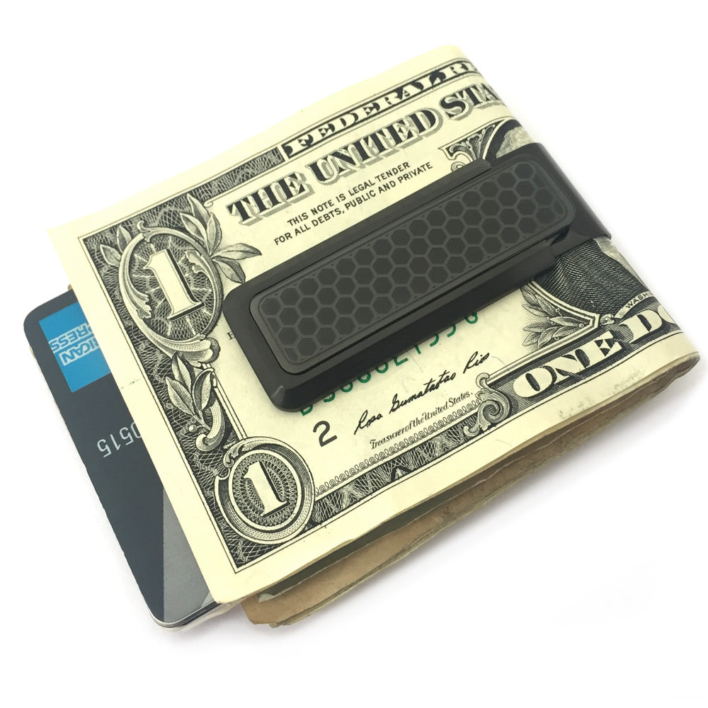 Blackout honeycomb money clip texture detail