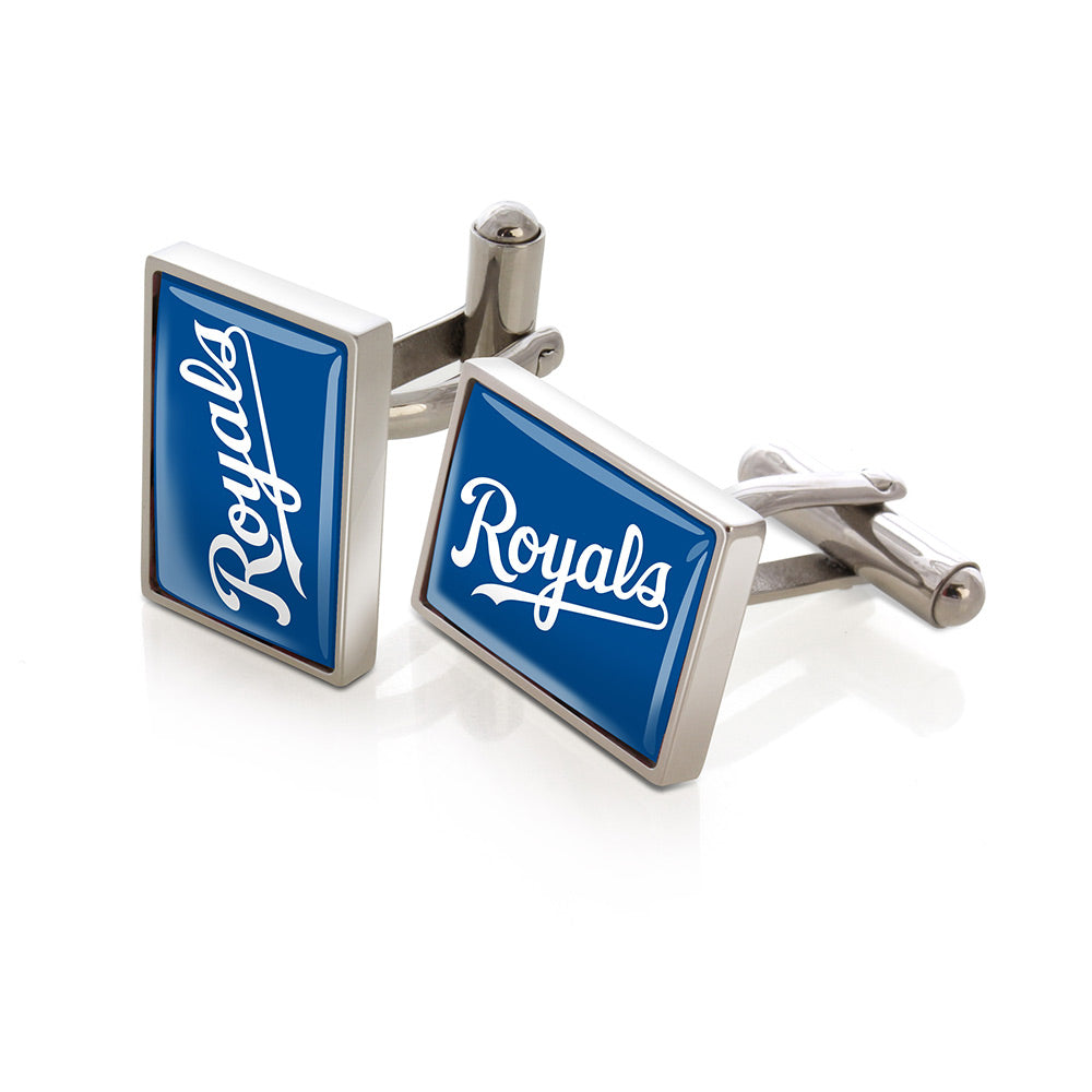 Kansas City Royals logo cufflinks, polished steel with urethane coating