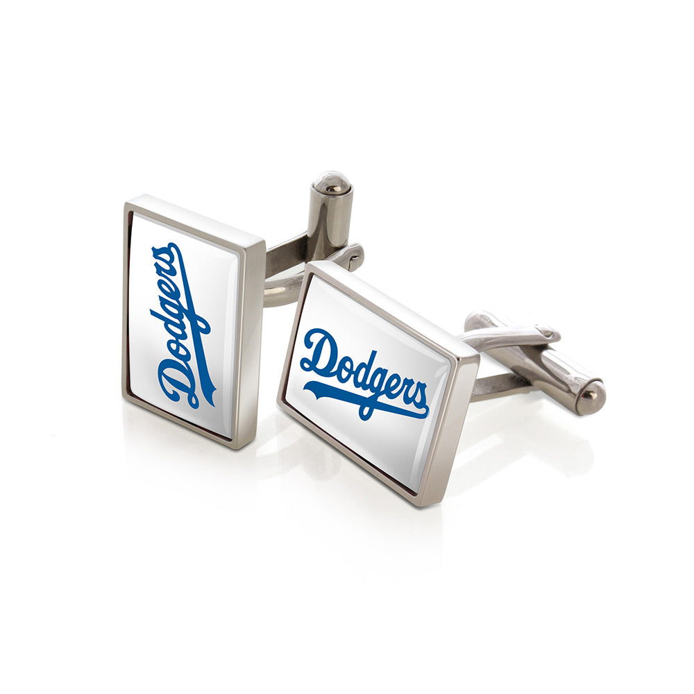 Los Angeles Dodgers logo cufflinks, polished steel with urethane coating