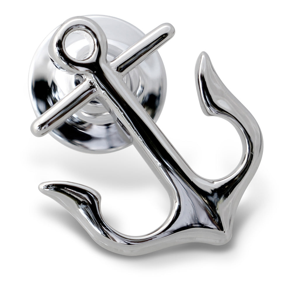 Polished anchor lapel and tie pin