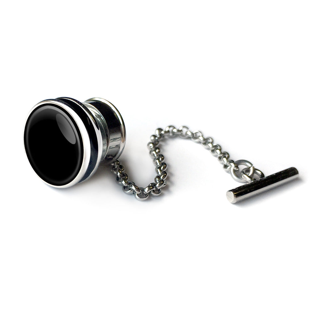 Domed black enamel magnetic lapel and tie pin