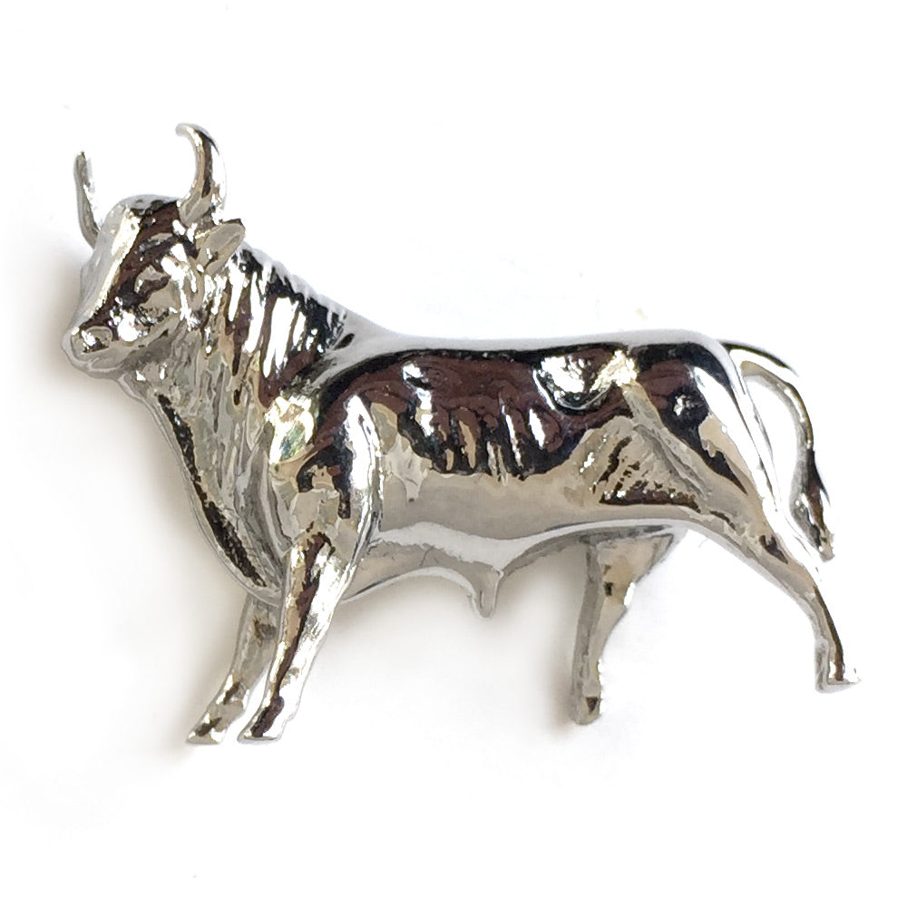 Polished bull lapel and tie pin