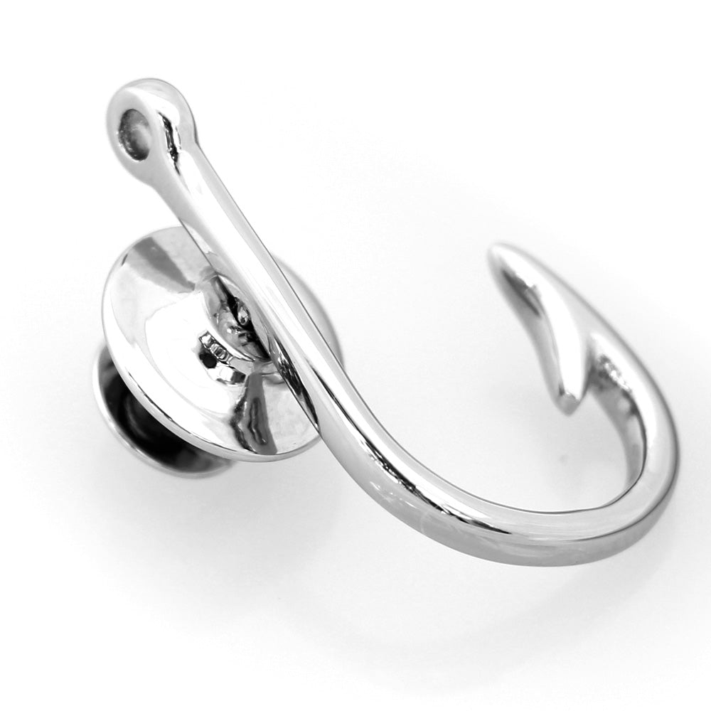 Polished fishing hook lapel and tie pin