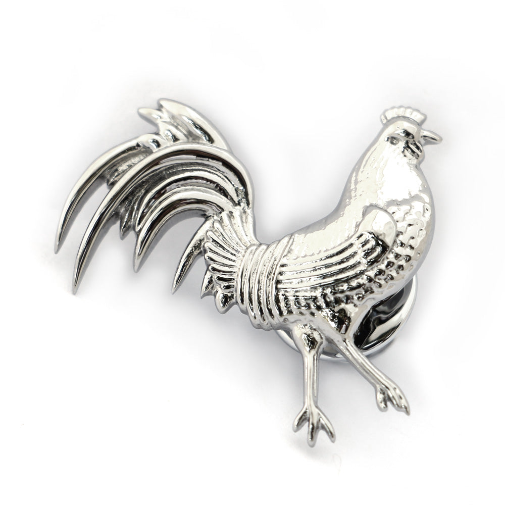 Polished rooster lapel and tie pin
