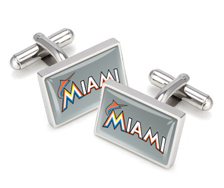 Miami Marlins logo cufflinks, polished steel with urethane coating