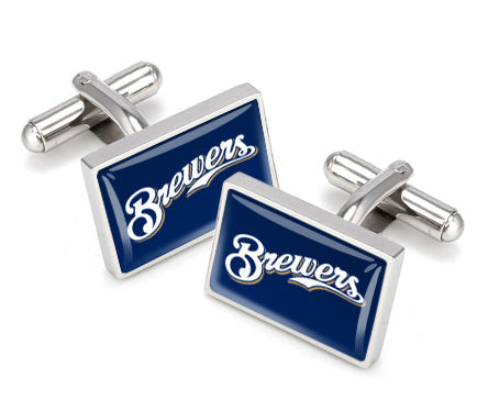 Milwaukee Brewers logo cufflinks, polished steel with urethane coating