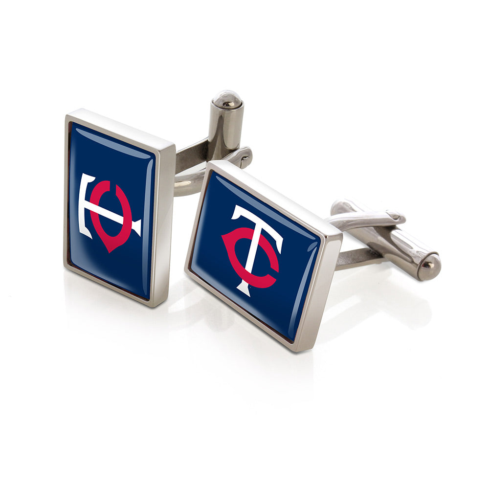 Minnesota Twins logo cufflinks, polished steel with urethane coating