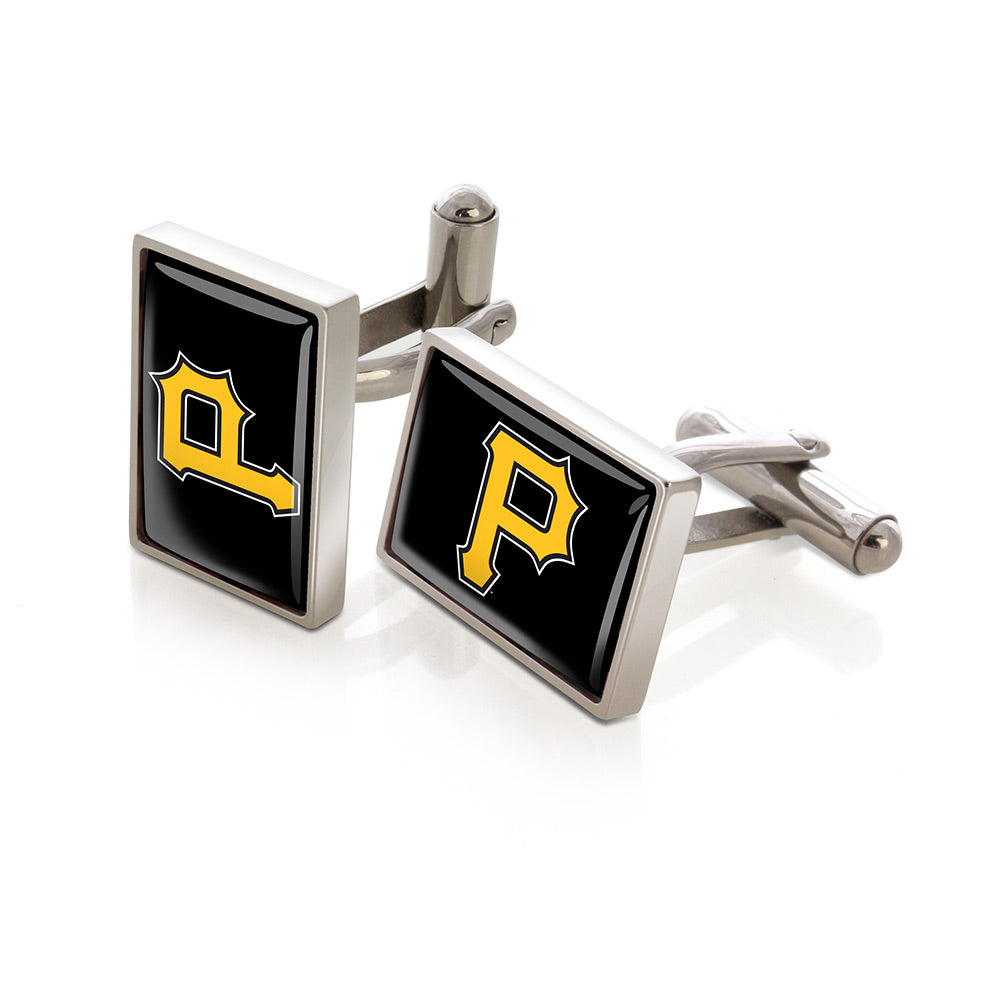 Pittsburgh Pirates logo cufflinks, polished steel with urethane coating