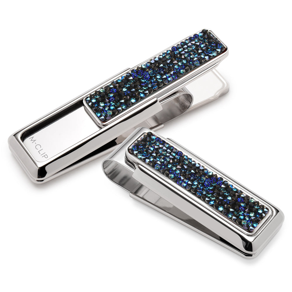 Rhodium with Blue Swarovski Crystals Money Clip