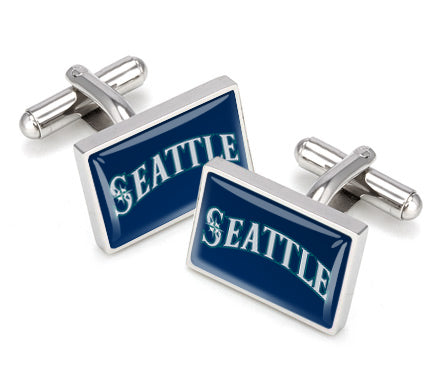 Seattle Mariners logo cufflinks, polished steel with urethane coating