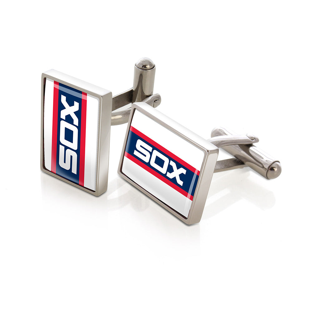 Chicago White Sox logo cufflinks, polished steel with urethane coating
