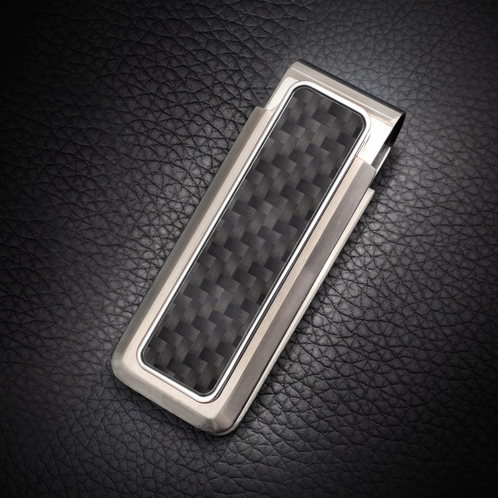 Black carbon fiber money clip size comparison