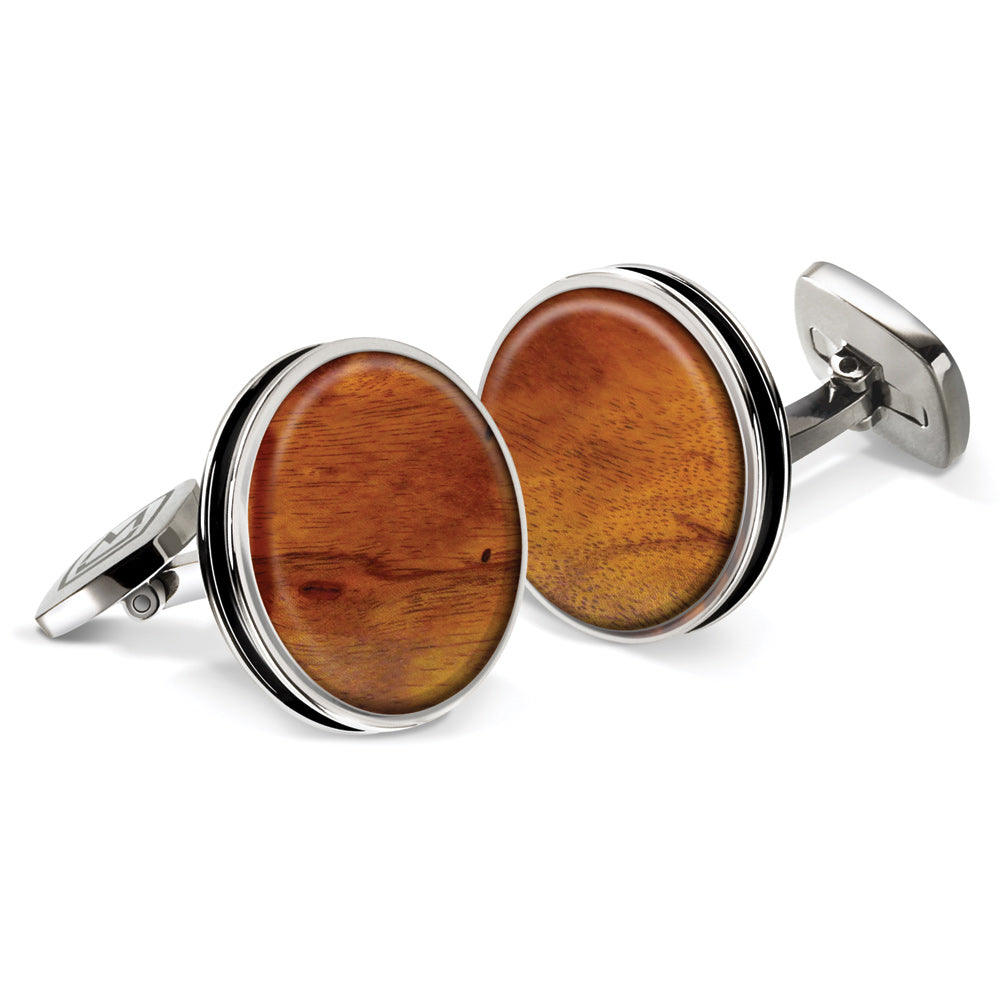 Bubinga Bordered Round Cufflinks
