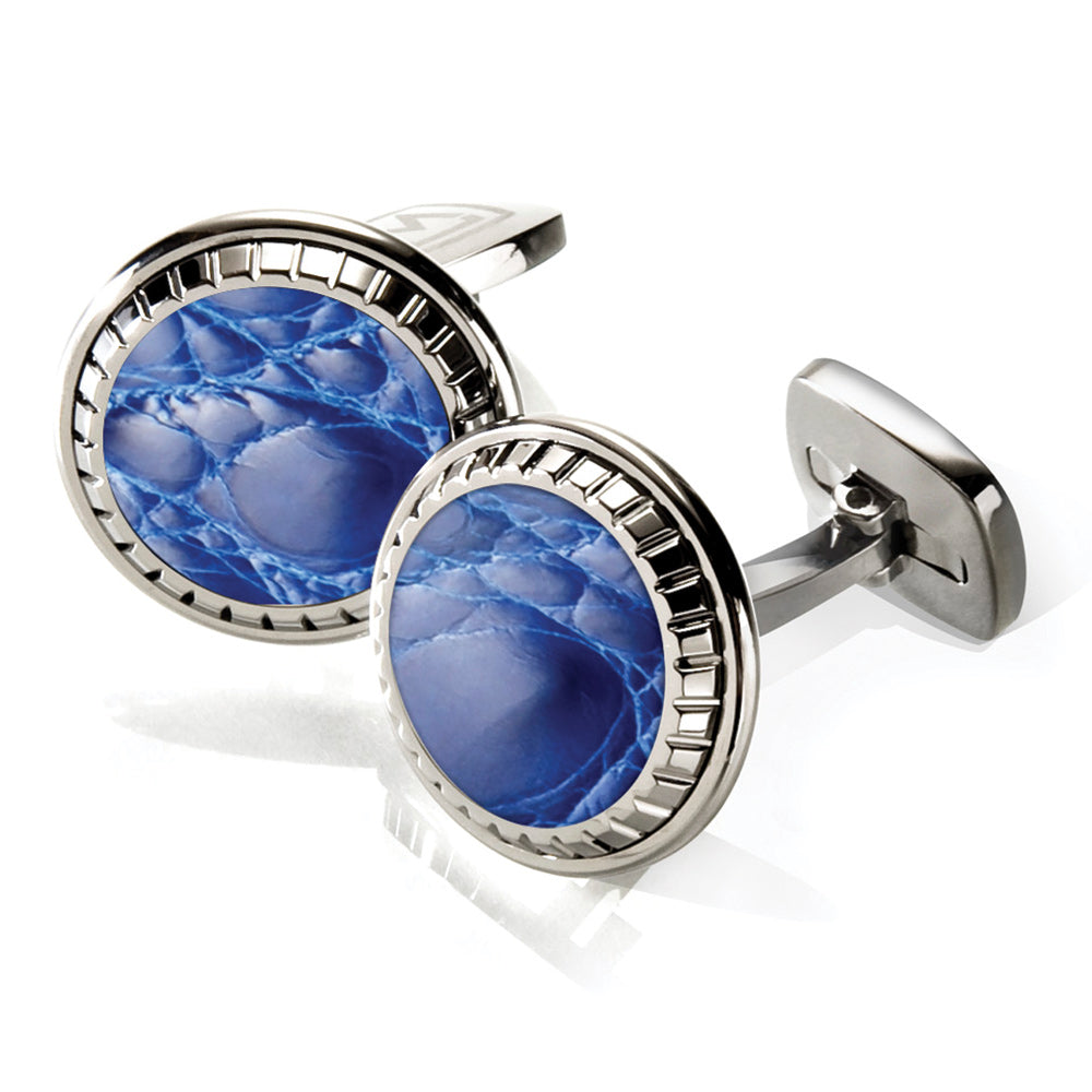 Dark Blue Alligator Carved Cufflinks