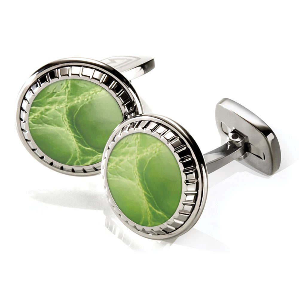 Carved cufflinks in light green alligator skin