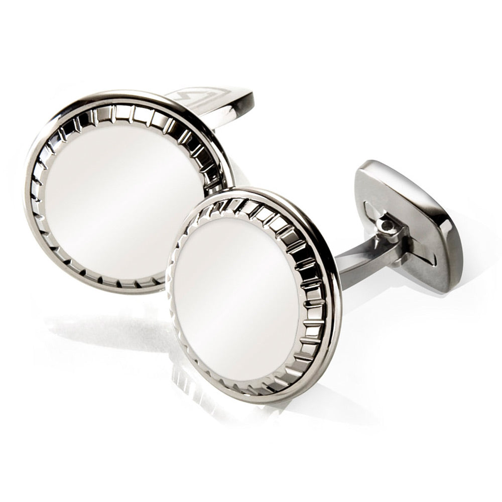 Polished Stainless Carved Round Cufflinks
