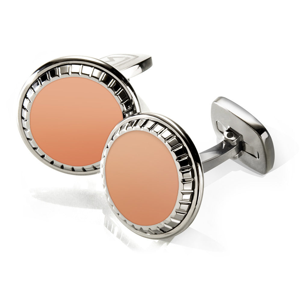 Carved round cufflinks in rose gold finish