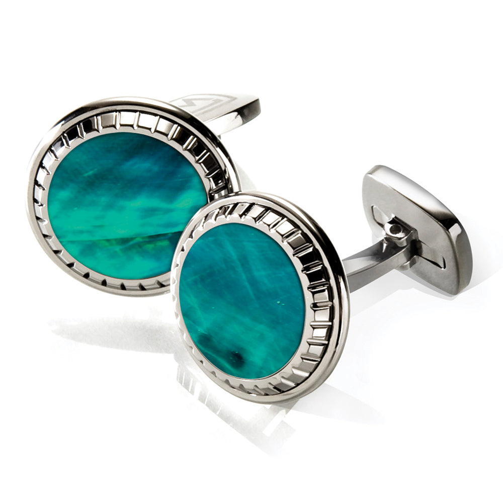 Teal Angel Wing Carved Round Cufflinks