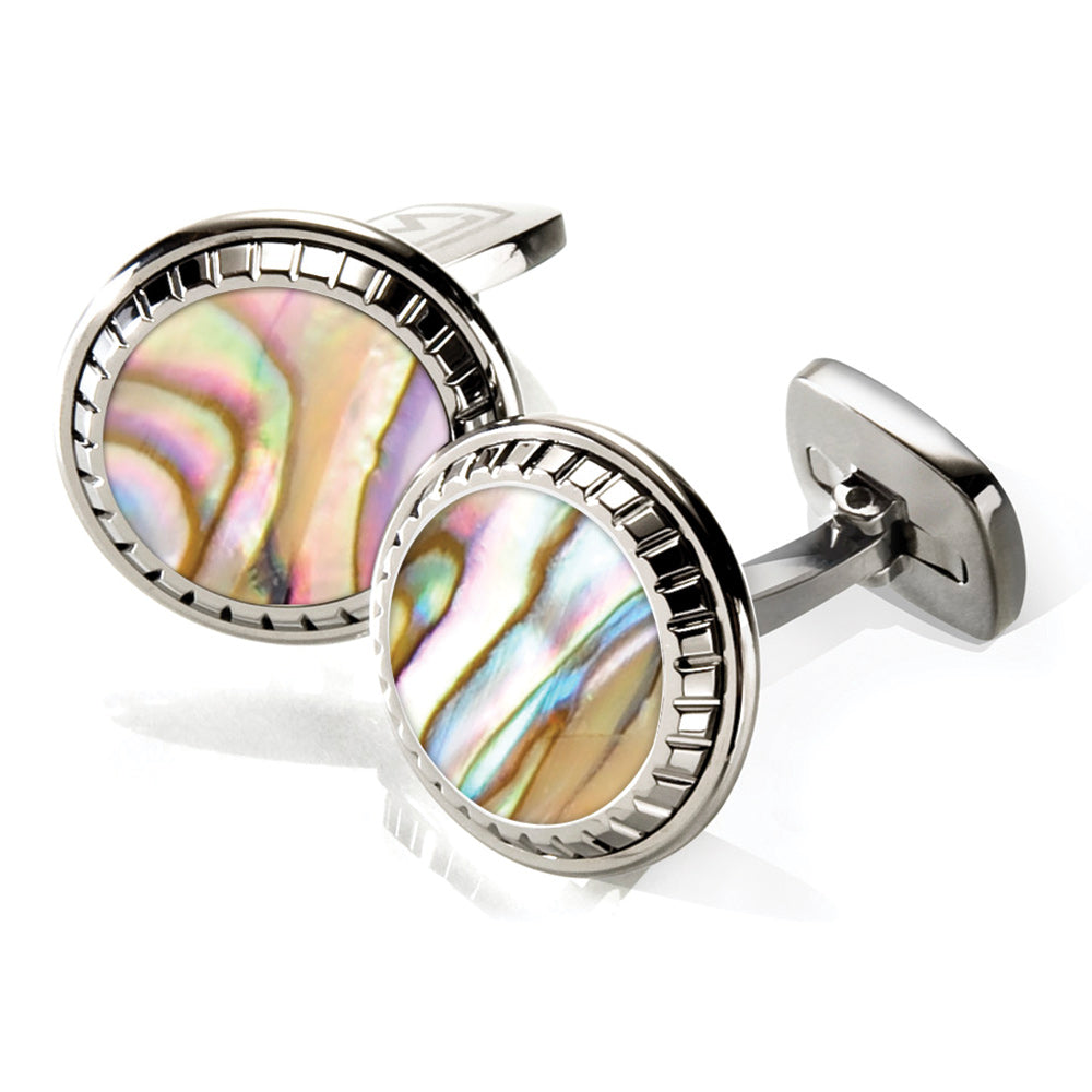 Yellow Abalone Carved Round Cufflinks