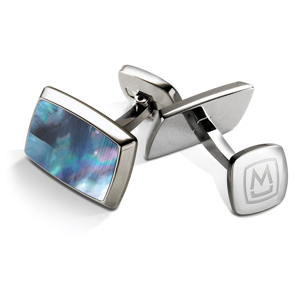 Tapered rectangle cufflinks in gray-blue mother of pearl shell