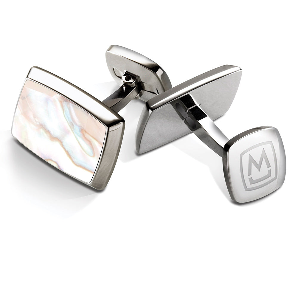 Tapered rectangle cufflinks in white mother of pearl shell