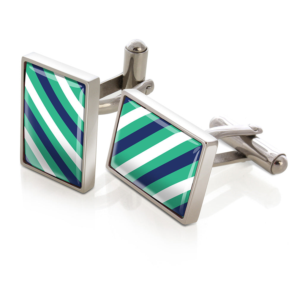 Teal, Blue & White Rep Tie Cufflinks
