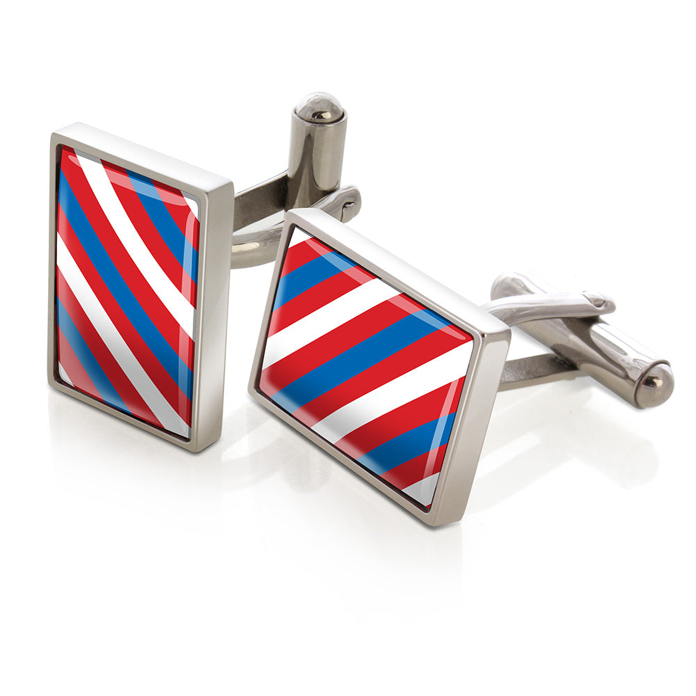 Cufflinks in red, white, and blue striped pattern