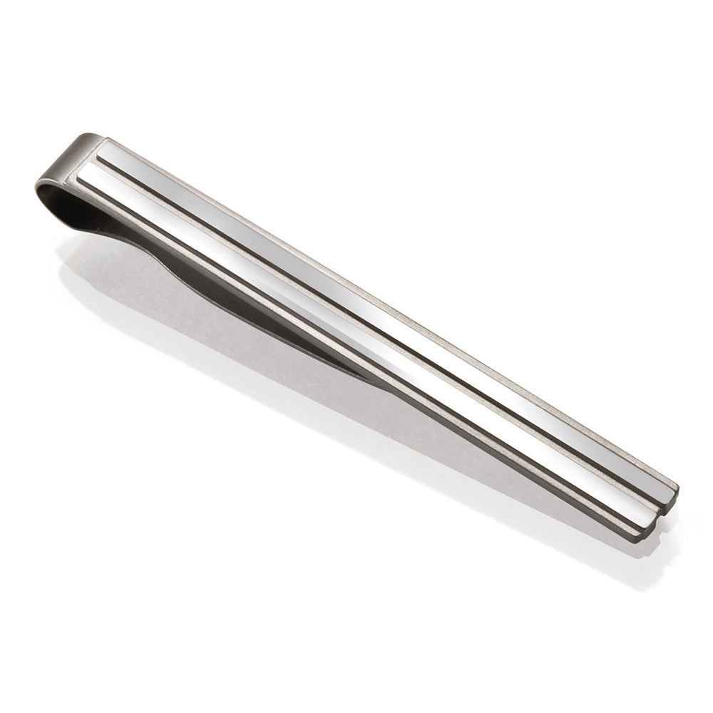 Narrow 2 bar tie clip in matte and polished steel