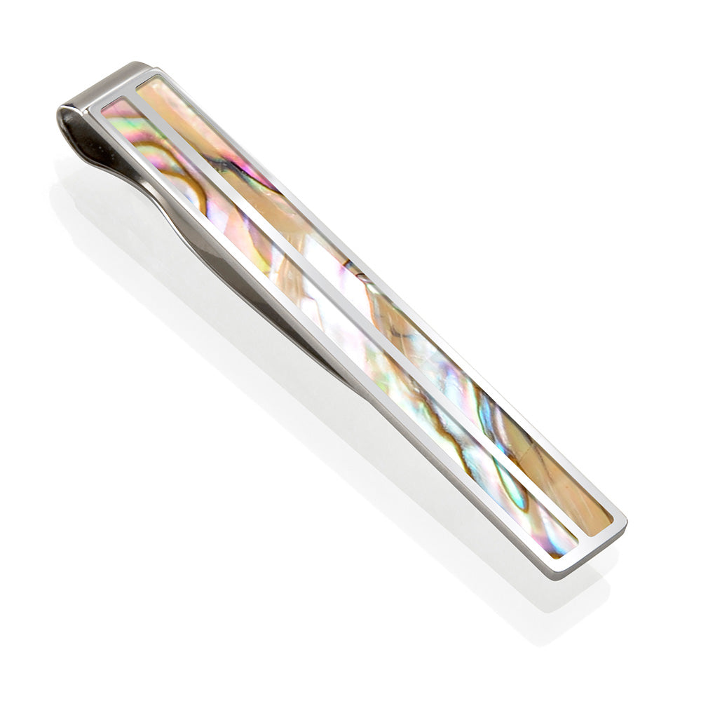 Tie clip in yellow abalone shell with matte steel bar