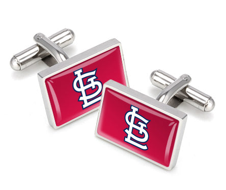 St. Louis Cardinals logo cufflinks, polished steel with urethane coating