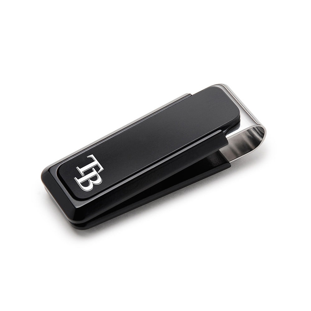 Tampa Bay Rays black solid slide money clip, laser engraved