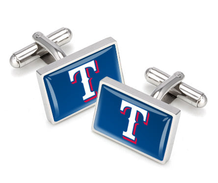 Texas Rangers logo cufflinks, polished steel with urethane coating