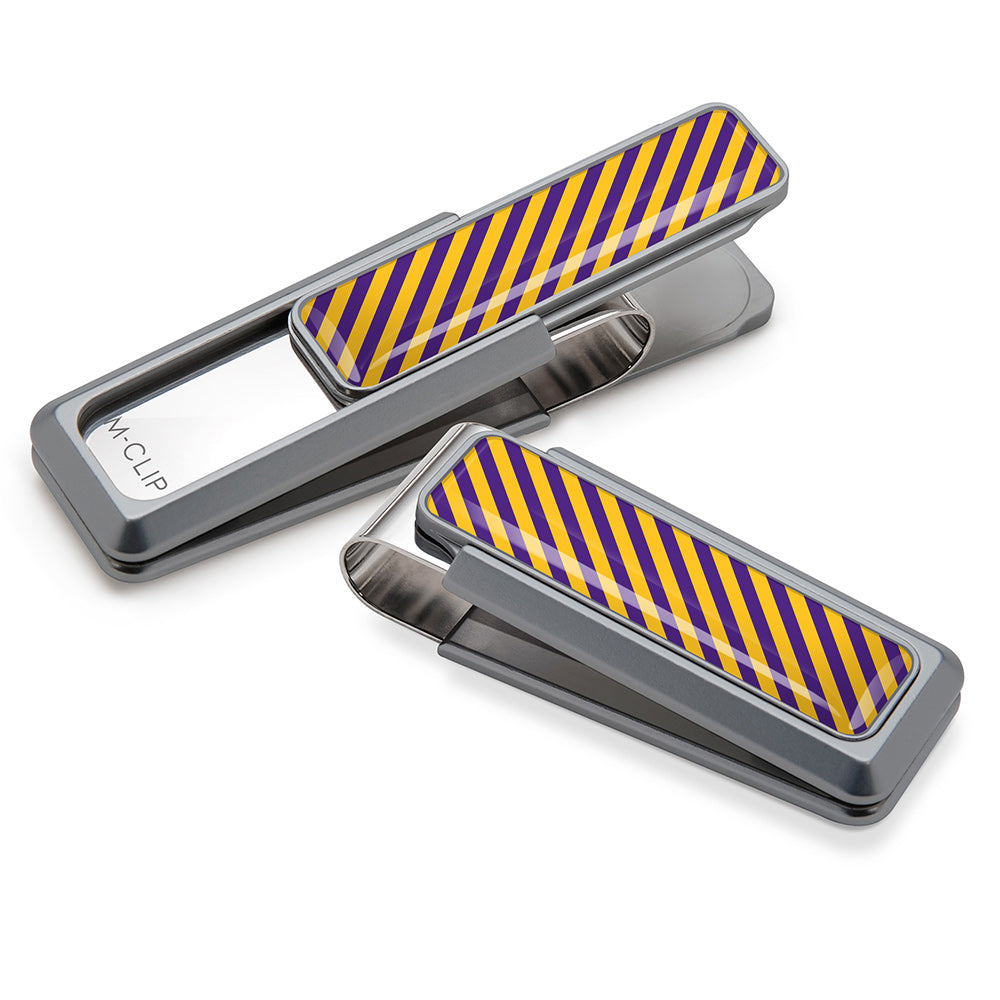 Purple and gold team money clip, aircraft aluminum