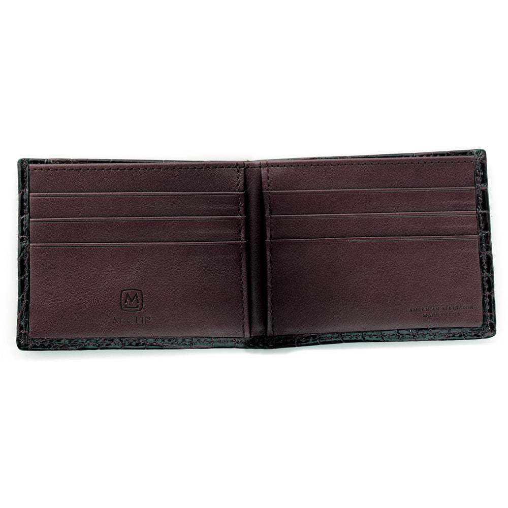Dark brown alligator wallet interior detail