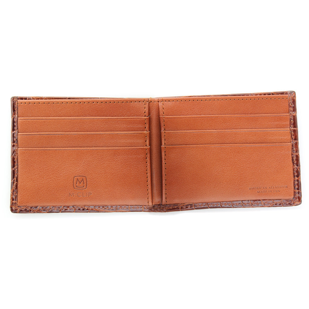 Cognac alligator wallet interior detail