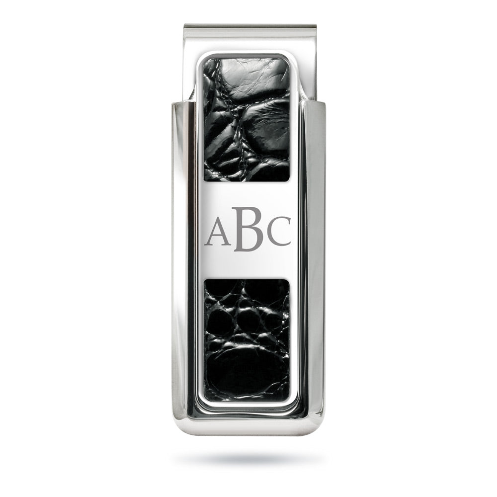 Monterey Rhodium Black Alligator 2 Pocket Money Clip