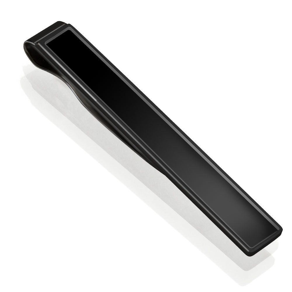Black steel tie clip with matte center and polished border