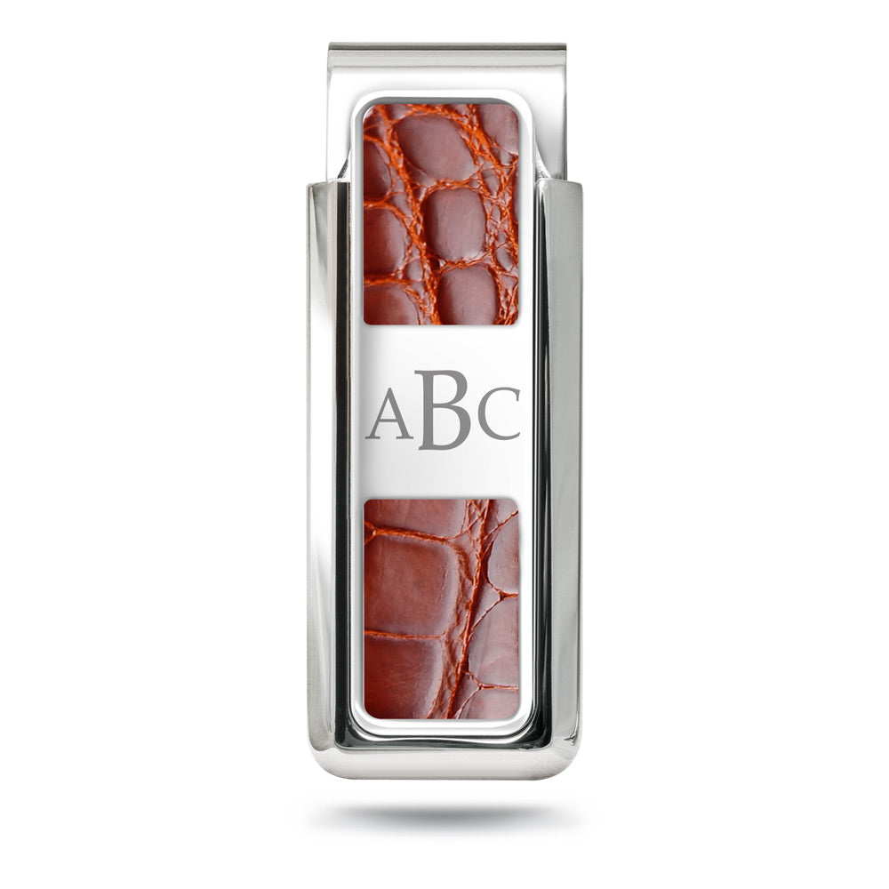 Cognac alligator 2 pocket money clip personalized engraving area