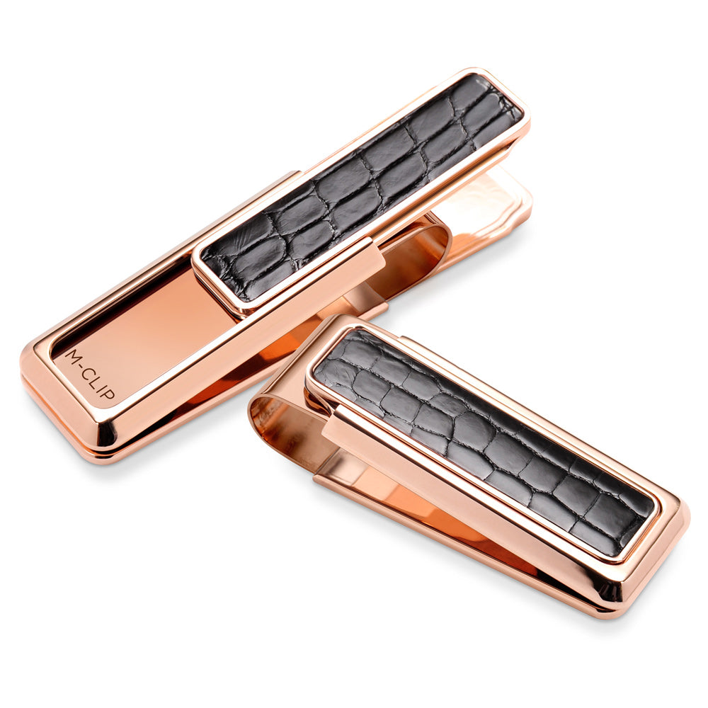 Rose Gold Black Alligator Money Clip