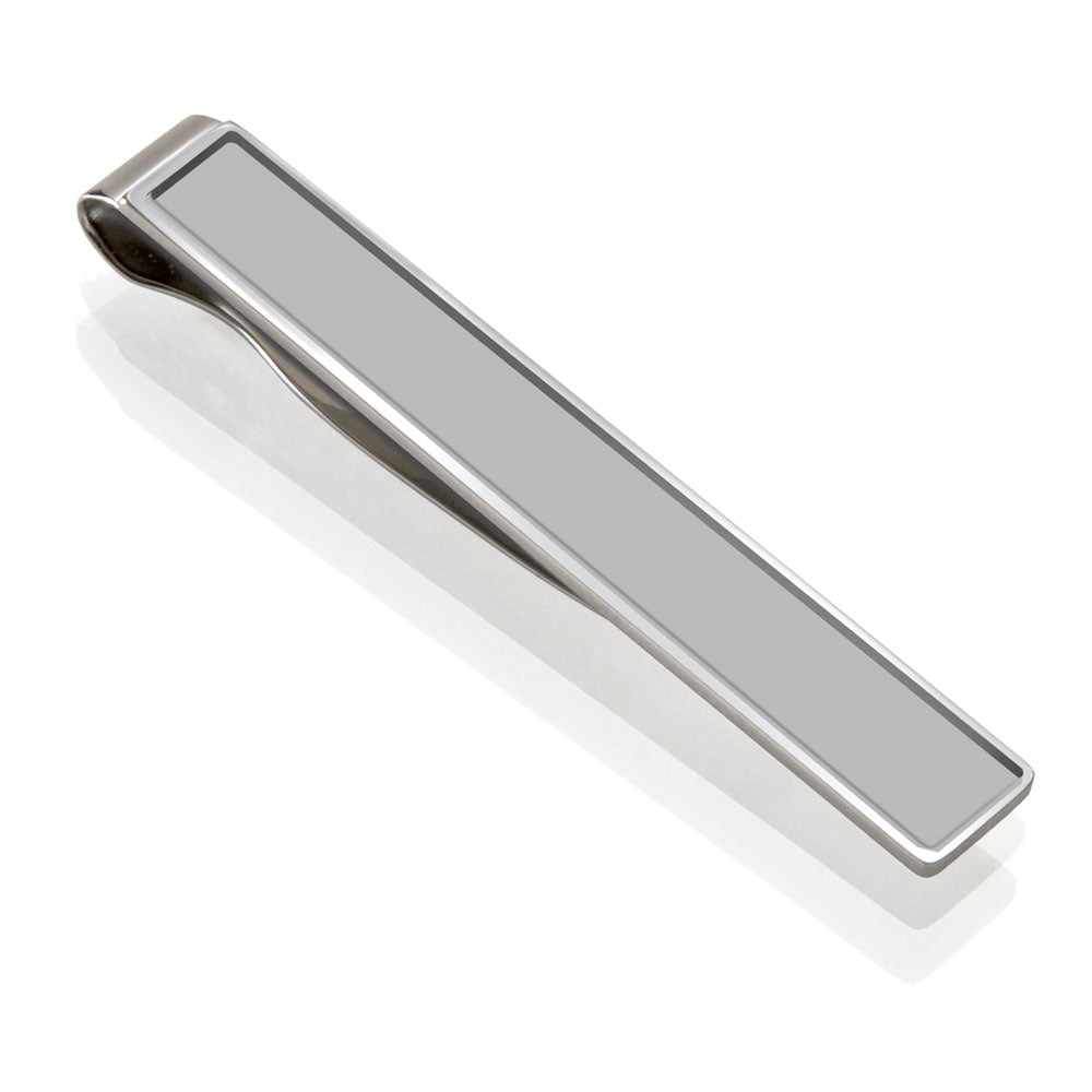 Steel tie clip with matte center and polished border
