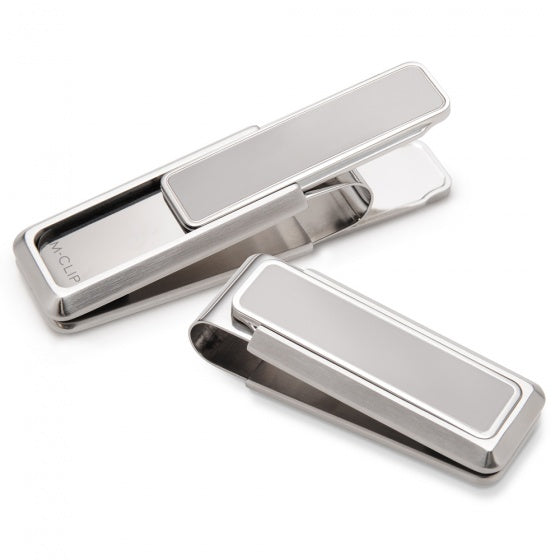 Brushed stainless steel money clip with polished border, a wallet alternative